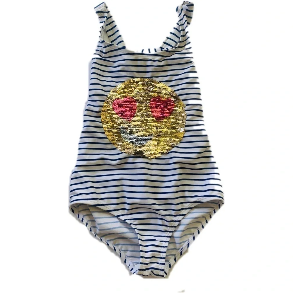 Oshkosh B’gosh heart eye smile emoji swimsuit sequin sz 6x